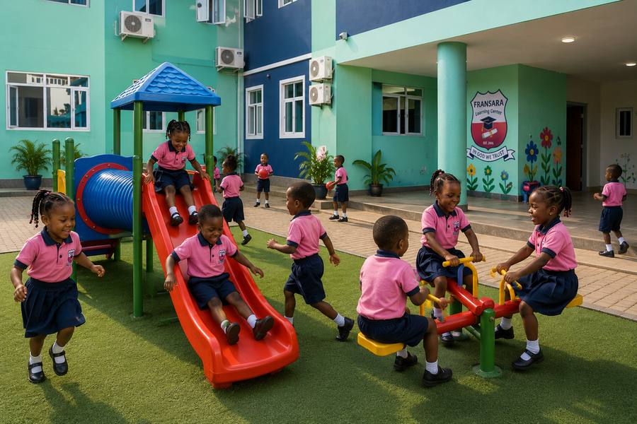 Children playing outdoors on the slide